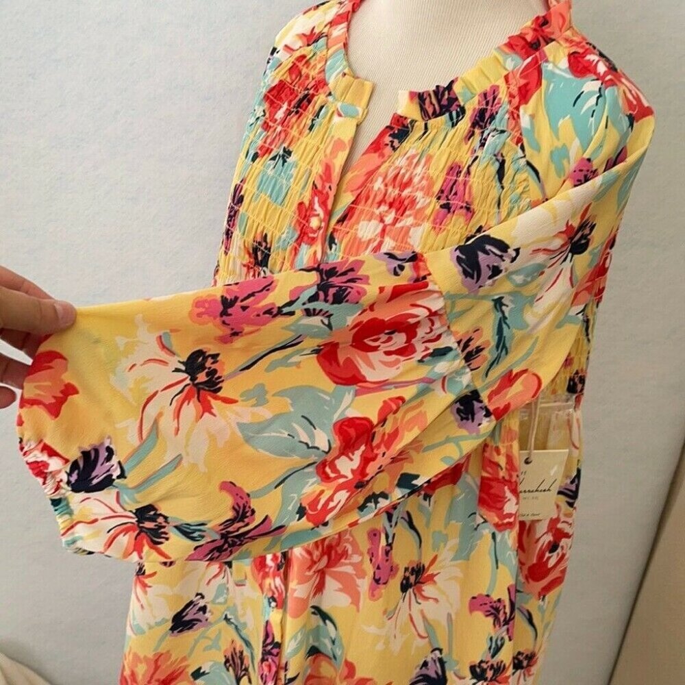 Cafe Marrakesh Ruffle Neck Button Up Ruched Blouse, Size 3X - Picture 9 of 9